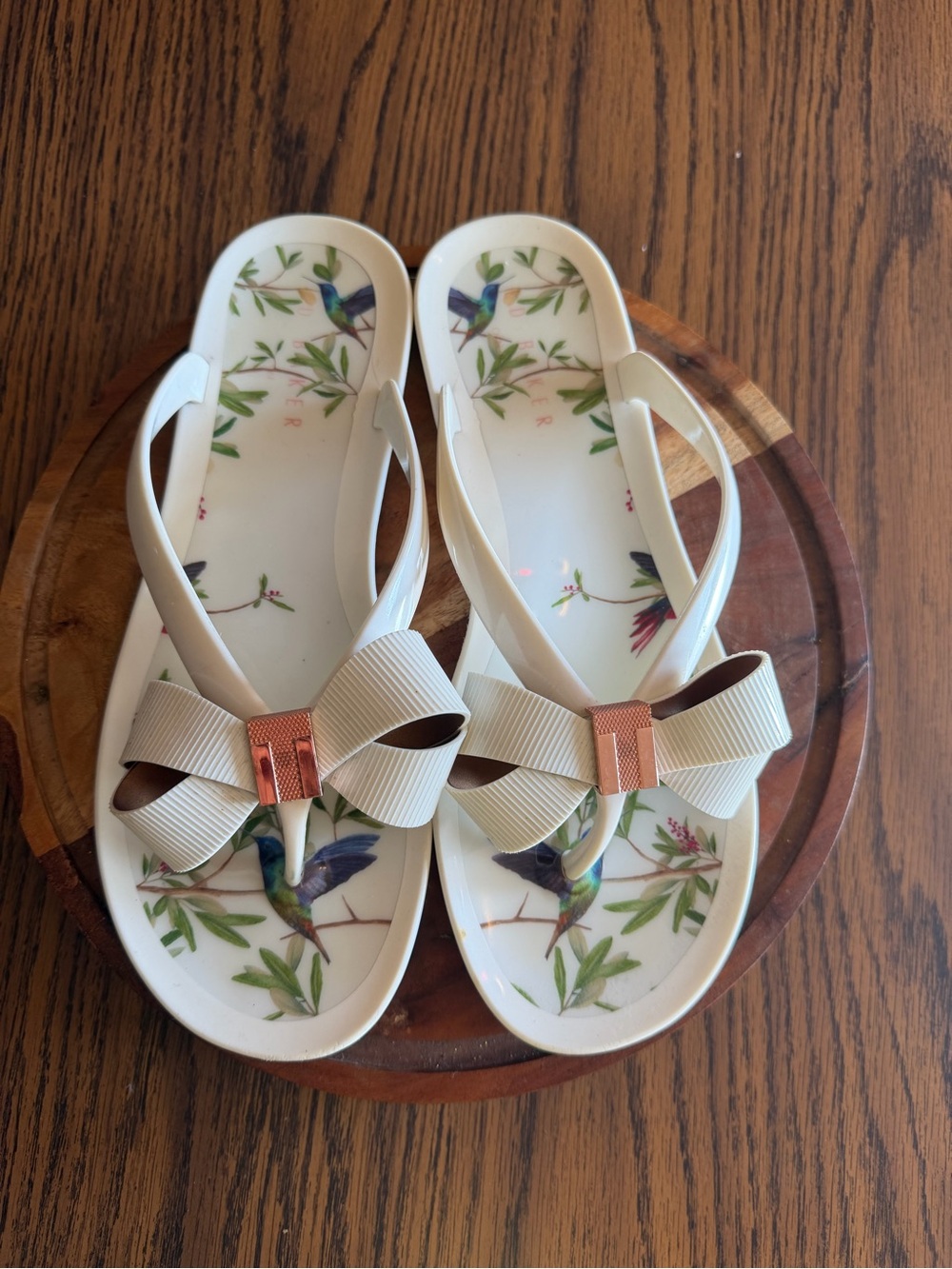 Ted Baker Ivory Jelly Sandals with Rose Gold Bow Accent - Picture 2 of 5